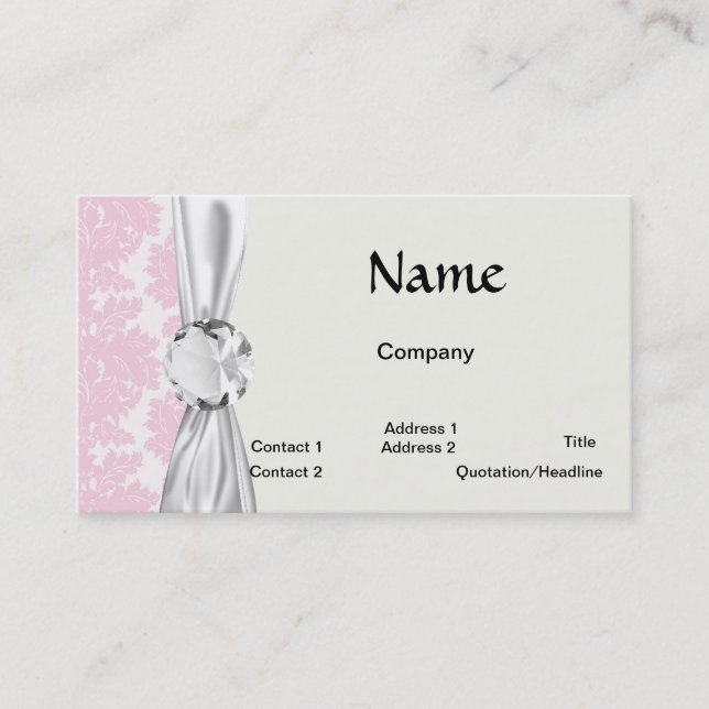 soft pink and white flourish damask pattern business card (Front)