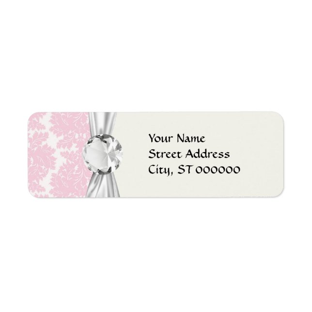 soft pink and white flourish damask pattern label (Front)