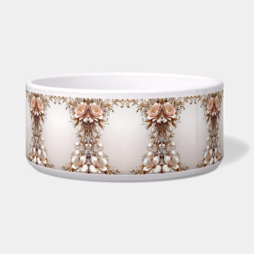 Soft Pink and White Flowers Ceramic Pet Bowl