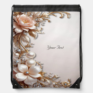 Soft Pink and White Flowers Drawstring Backpack