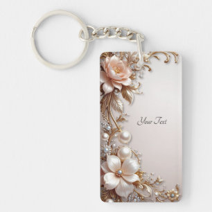 Soft Pink and White Flowers Keychain