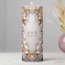 Soft Pink and White Flowers Pillar Candle