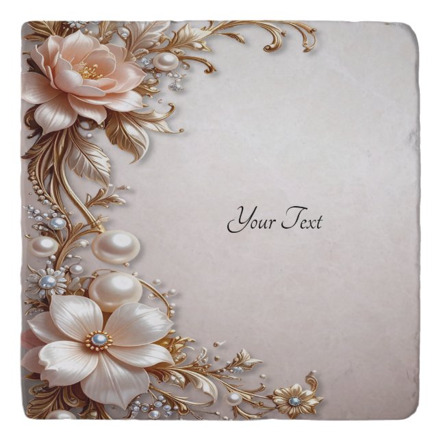 Soft Pink and White Flowers Trivet (Front)