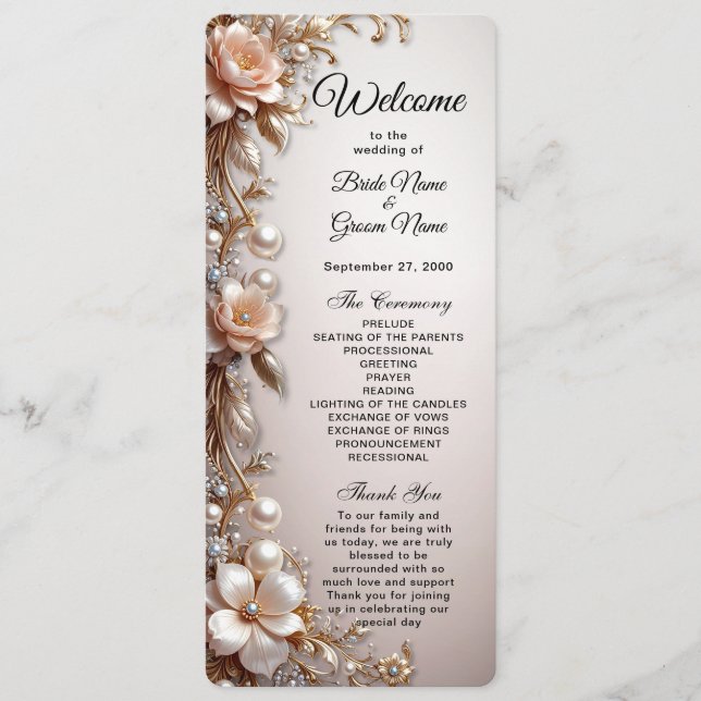 Soft Pink and White Flowers Wedding Program (Front)