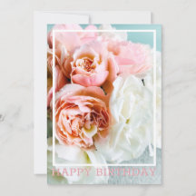 Soft Pink and White Roses Birthday Card