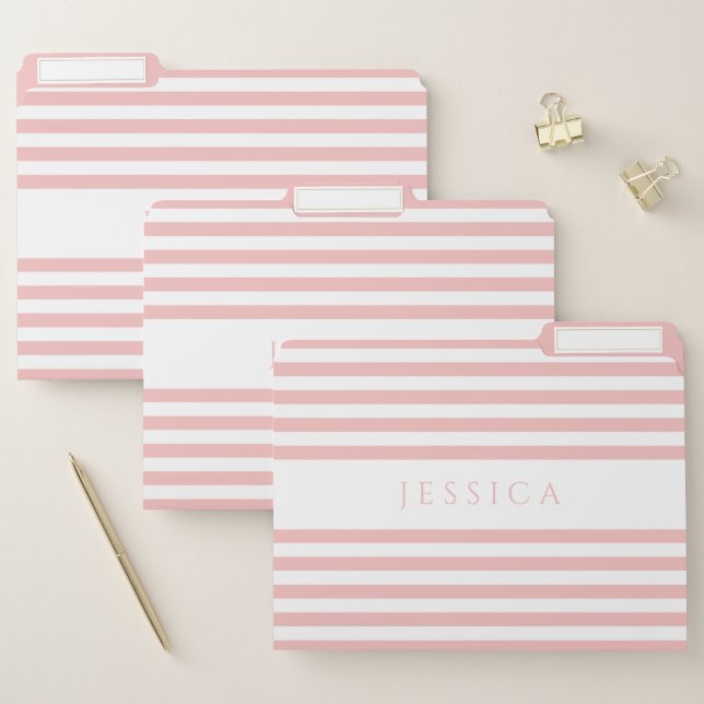 Soft Pink And White Stripes Pattern Name & Text File Folder (Set)