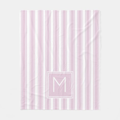 Soft Pink and White Ticking Stripe Monogram Fleece Blanket