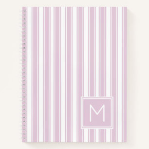 Soft Pink and White Ticking Stripe Monogram Notebook