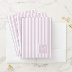 Soft Pink and White Ticking Stripe Monogram Pocket Folder