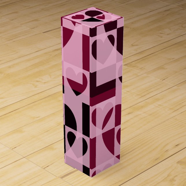 Soft Pink and Wine Red Hearts Wine Box (Front)