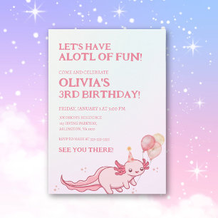 Soft Pink Axolotl Theme Fun Kids Birthday Invitation