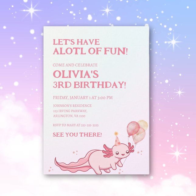 Soft Pink Axolotl Theme Fun Kids Birthday Invitation (Creator Uploaded)