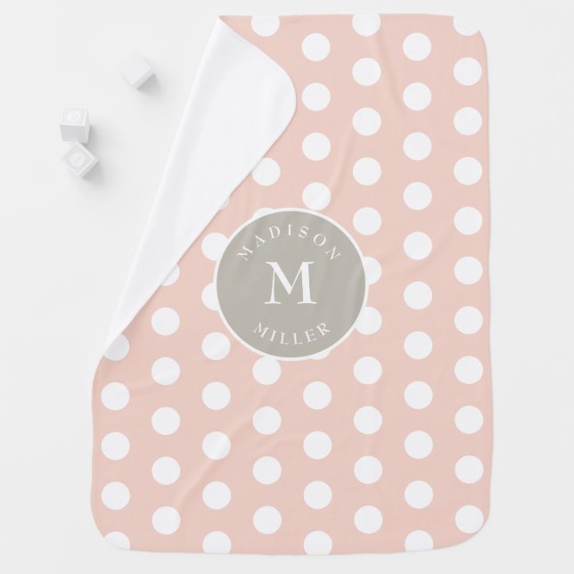 Soft Pink Baby Blanket Polka Dots, Name, Initial (In Situ)