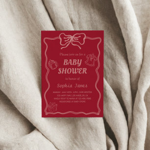 Soft Pink Baby Shower  with Baby Icons & Bow Frame Invitation