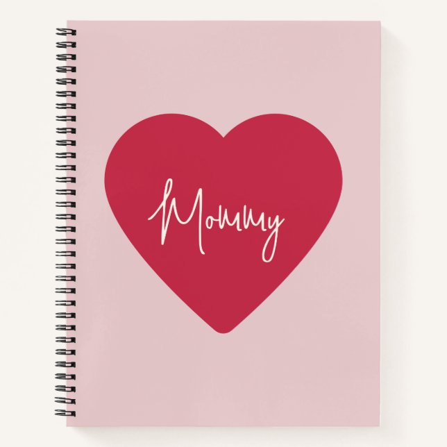 Soft Pink Background and Red Heart – Mommy |  Notebook (Front)