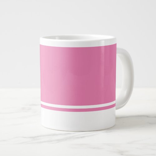 Soft Pink Background White Bottom Rim Stripes Giant Coffee Mug