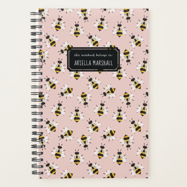 Soft Pink Bee Pattern Custom Name Planner (Front)
