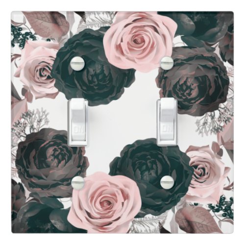 Soft Pink  Black Floral Greenery White Boho Chic  Light Switch Cover