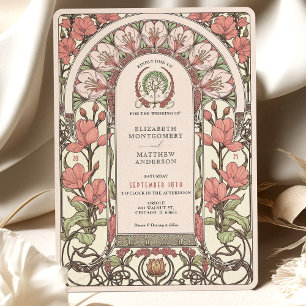 Soft Pink Blooms Art Nouveau Wedding Invitation