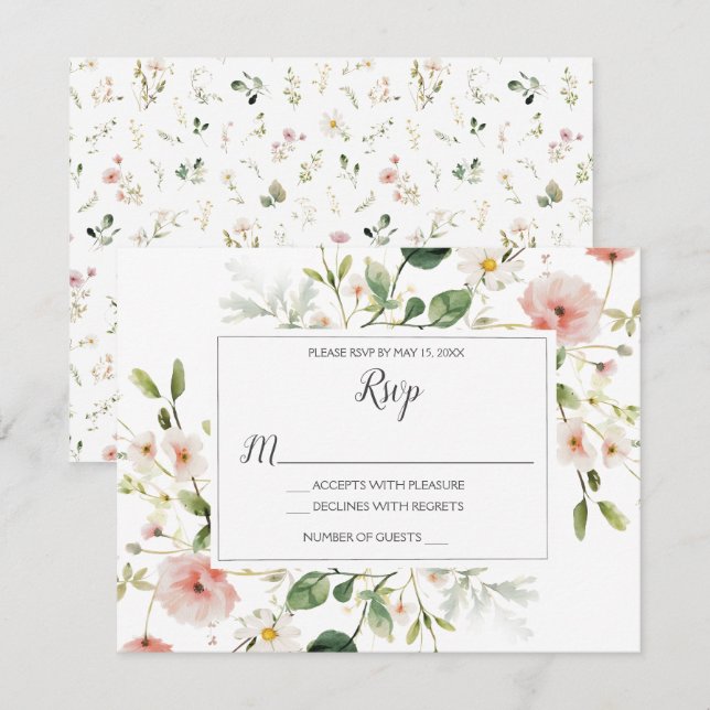 Soft Pink Blossoms Petals Floral Wedding RSVP Card (Front/Back)