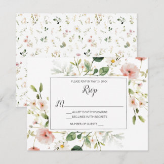 Soft Pink Blossoms Petals Floral Wedding RSVP Card