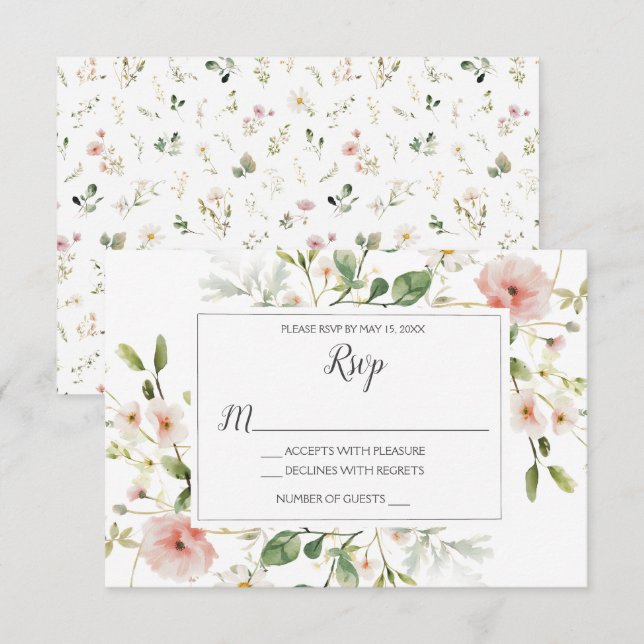Soft Pink Blossoms Petals Floral Wedding RSVP Invitation (Front/Back)