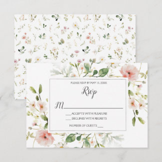 Soft Pink Blossoms Petals Floral Wedding RSVP Invitation
