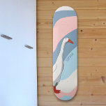 Soft Pink & Blue Cute White Runner Duck Kids Name Skateboard<br><div class="desc">Hanging on the bedroom wall or gliding through the neighborhood,  this cute white runner duck skateboard with a background of color waves makes a gentle statement in soft pink and blue. Personalize it to make it uniquely your own!</div>