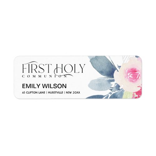 SOFT PINK BLUE FLORAL FIRST HOLY COMMUNION ADDRESS LABEL
