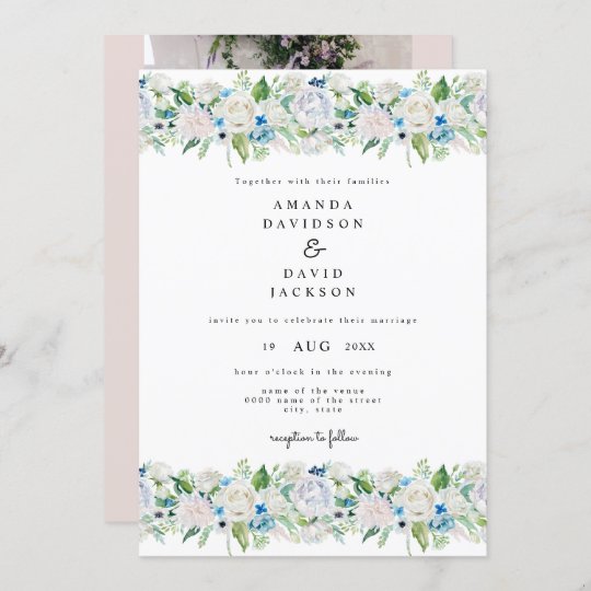 Soft Pink Blue Greenery Romantic Floral Wedding Invitation | Zazzle.com