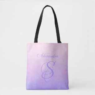 Soft Pink Blue rustic monogram Tote Bag