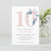 SOFT PINK BLUSH BLUE FLORAL 10TH ANY AGE BIRTHDAY INVITATION (Standing Front)
