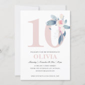 SOFT PINK BLUSH BLUE FLORAL 10TH ANY AGE BIRTHDAY INVITATION (Front)