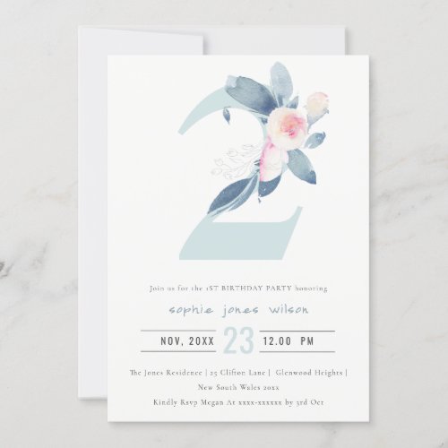 SOFT PINK BLUSH BLUE FLORAL 2nd ANY AGE BIRTHDAY Invitation