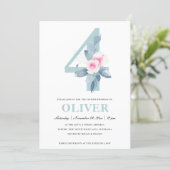 SOFT PINK BLUSH BLUE FLORAL 4TH ANY AGE BIRTHDAY INVITATION (Standing Front)