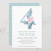 SOFT PINK BLUSH BLUE FLORAL 4TH ANY AGE BIRTHDAY INVITATION (Front/Back)
