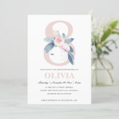 SOFT PINK BLUSH BLUE FLORAL 8TH ANY AGE BIRTHDAY INVITATION (Standing Front)