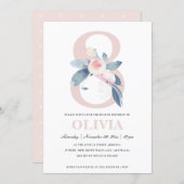 SOFT PINK BLUSH BLUE FLORAL 8TH ANY AGE BIRTHDAY INVITATION (Front/Back)