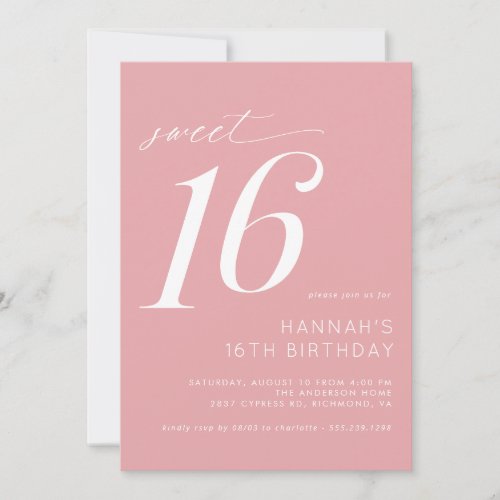 Soft Pink Blush  Girly Simple Sweet 16 Birthday Invitation