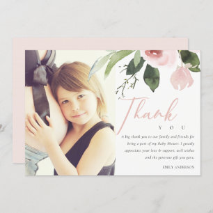 SOFT PINK BLUSH ROSE BABY SHOWER THANK YOU PHOTO INVITATION