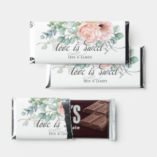 Soft Pink Blush Rose Floral Wedding Bridal Shower Hershey Bar Favors