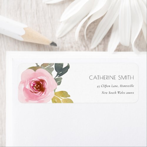 SOFT PINK  BLUSH ROSE WATERCOLOR FLORAL ADDRESS LABEL