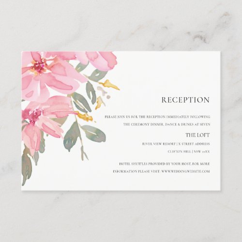 SOFT PINK BLUSH ROSE WATERCOLOR FLORAL RECEPTION ENCLOSURE CARD