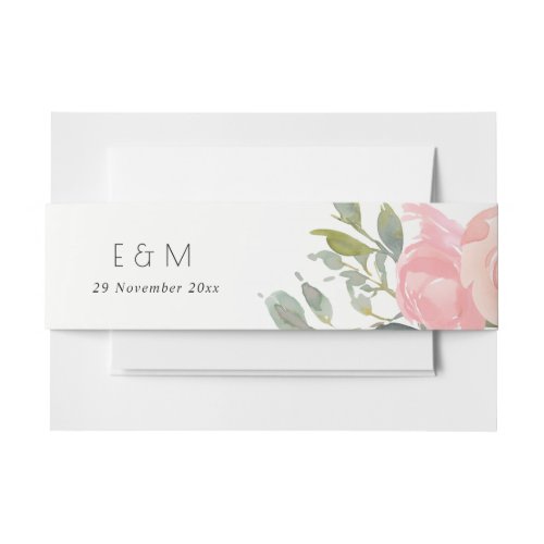 SOFT PINK BLUSH ROSE WATERCOLOR FLORAL WEDDING INVITATION BELLY BAND