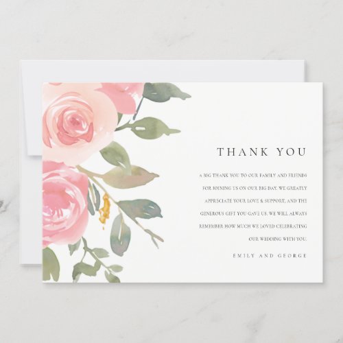 SOFT PINK BLUSH ROSE WATERCOLOR FLORAL WEDDING THANK YOU CARD