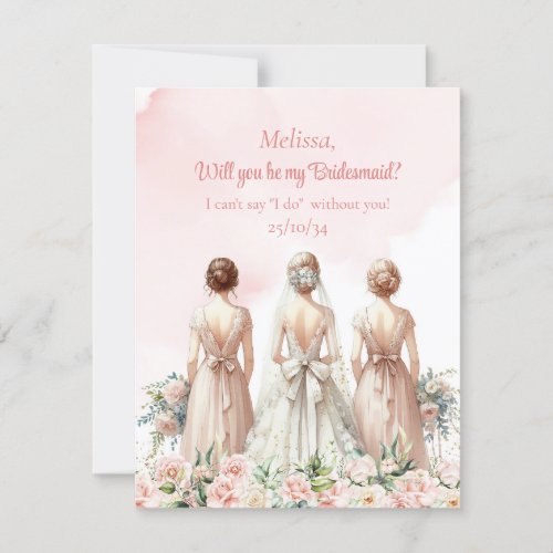 Soft pink blush roses eucalyptus Bride bridesmaid Invitation