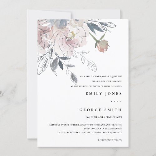 SOFT PINK BLUSH WATERCOLOR FLORAL WEDDING INVITE