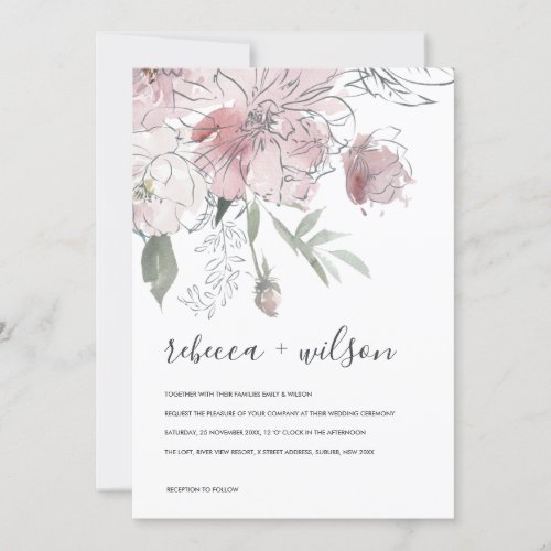 SOFT PINK BLUSH WATERCOLOR FLORAL WEDDING INVITE