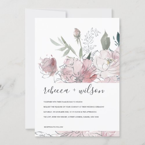 SOFT PINK BLUSH WATERCOLOR FLORAL WEDDING INVITE