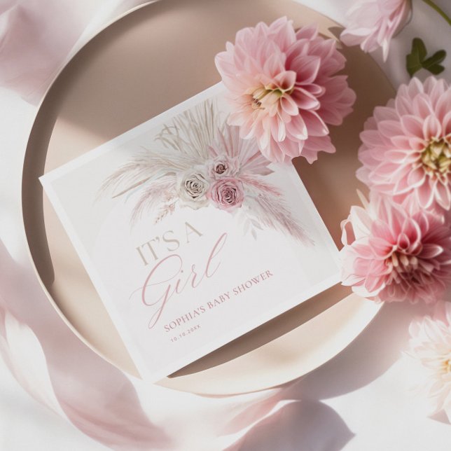 Soft Pink Boho Arch Girl Baby Shower  Napkins (Creator Uploaded)